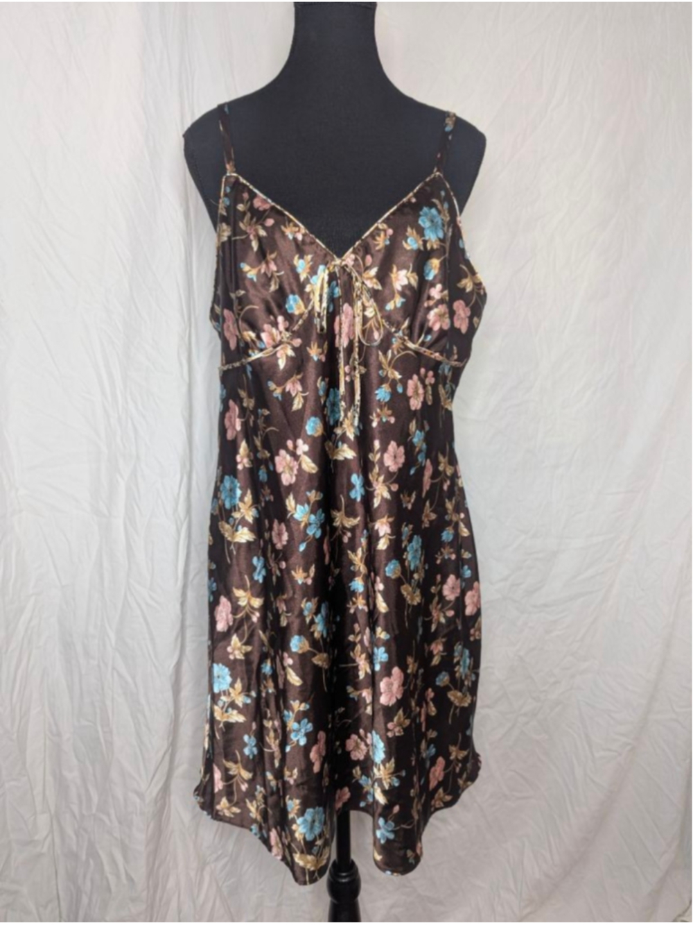 Adonna Vintage Y2K Slip Mini Dress XL Brown Floral